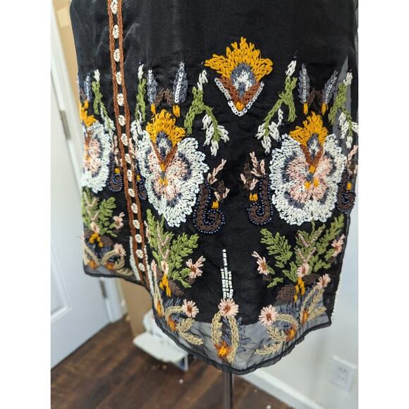 Anthropologie FLOREAT Nalini Beaded Blue Embroidered Beaded Sleeveless Top SZ 2 - Picture 11 of 13